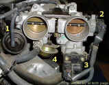 The Throttle Body: 1- Throttle Actuator; 2TPS; 3- ISCV; 4- No.1 Actuator ACIS