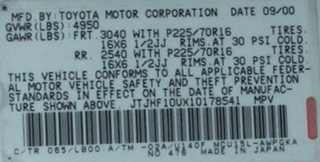 Toyota emission label abbreviations